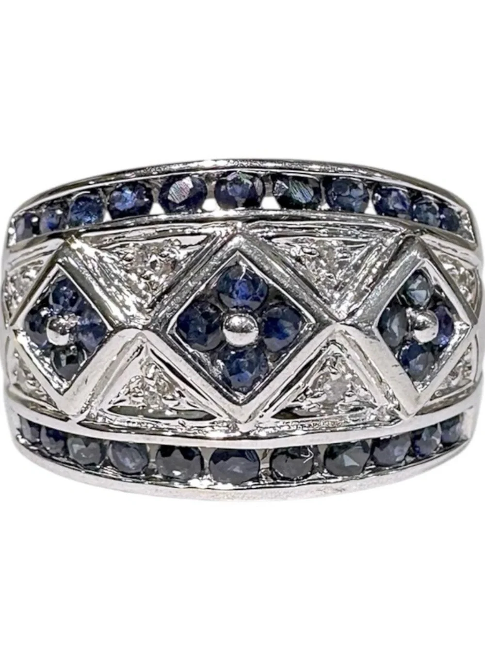Alwand Vahan Vintage 14K White Gold Blue Sapphire & Diamond Ring